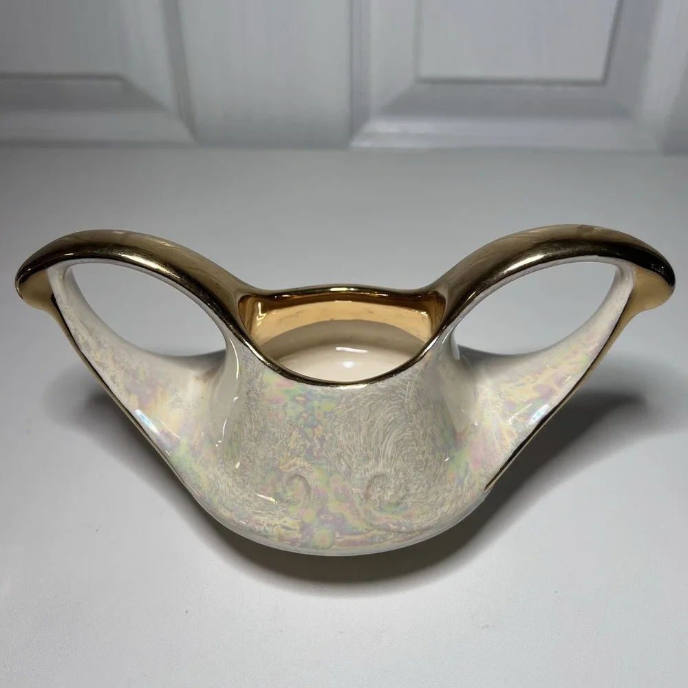 Vtg Pearl China Company Iridescent Lusterware Creamer‎ Sugar 22k Gold Trim